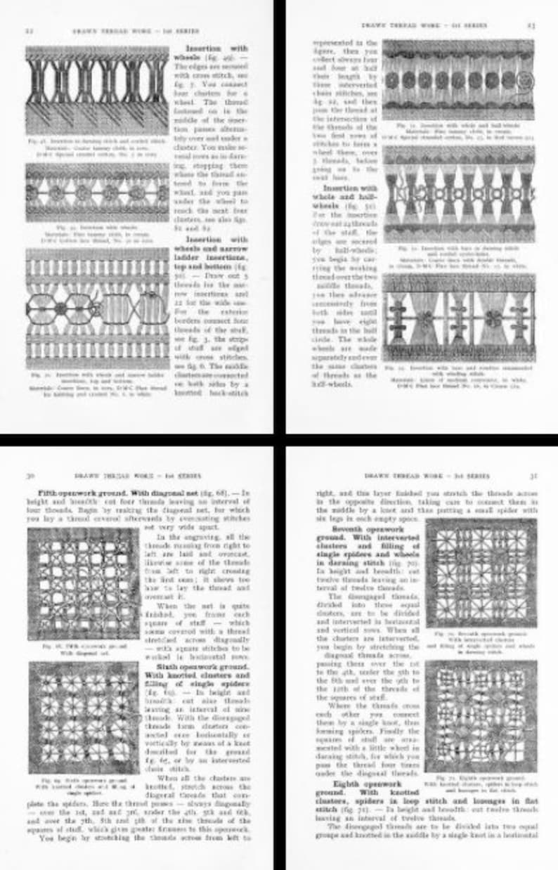 DRAWN THREAD WORK Embroidery Patterns Designs Stitches Etsy