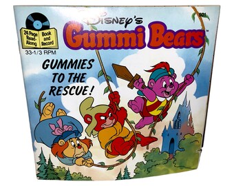 Vintage Disney’s Gummi Bears Gummies To The Rescue Book and Record Character Cartoon Movie Animated 1985 Read Along RARE
