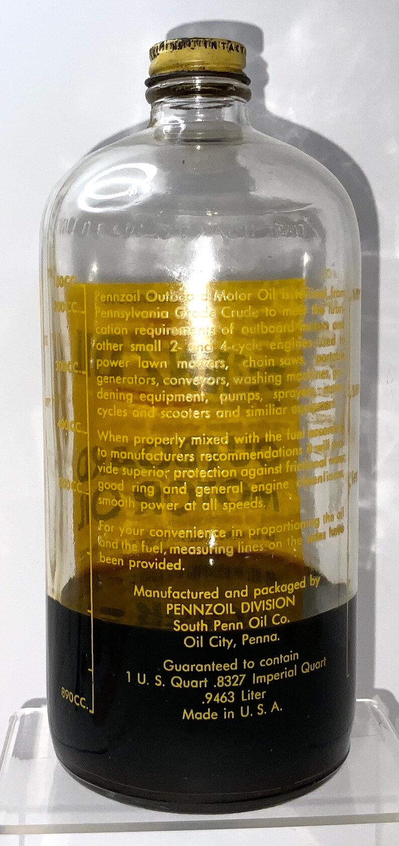 Pennzoil Outboard Motor Oil Glass Bottle Vintage Antique Etsy