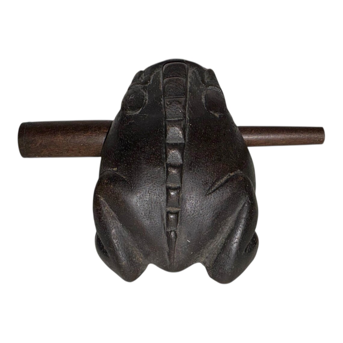 Vintage Traditional Wooden Croaking Frog Drum Instrument Guiro Percussion Monkey Pod Wood, foto 3 di 5