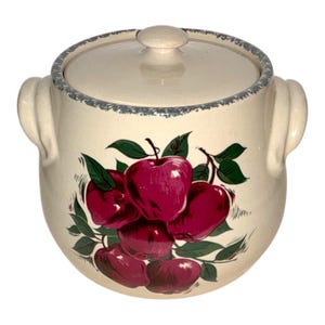 Vintage Home and Garden Party Stoneware Bean Pot Apple and Spongeware Pattern