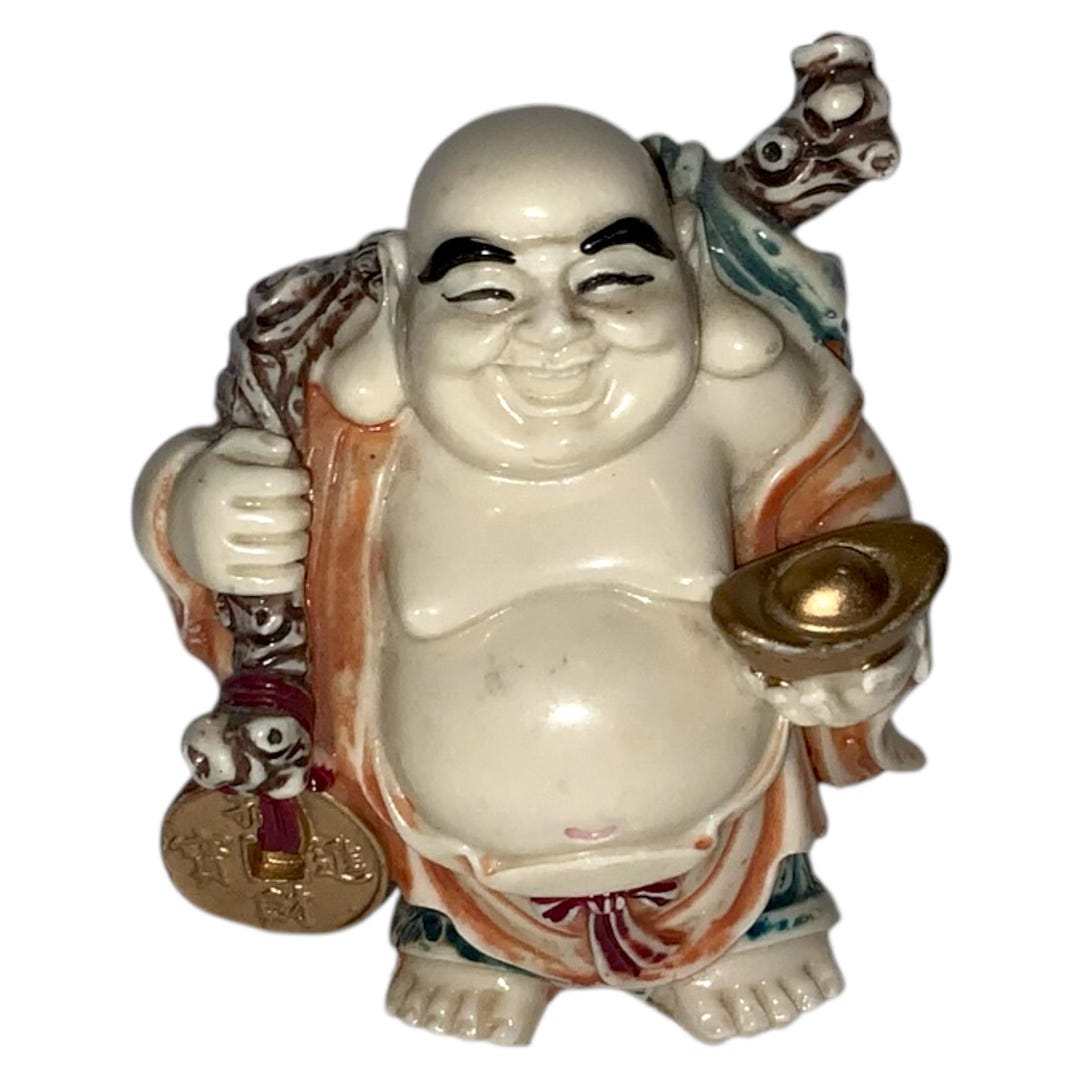 Vintage Laughing Happy Smiling Buddha Asian Okimono Resin Scrimshaw ...