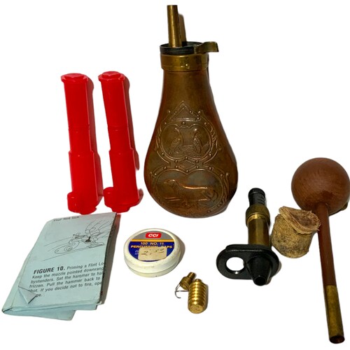 Vintage Black Powder Flask shops with Hunting Dog and Accessories Muzzeloader Hunting