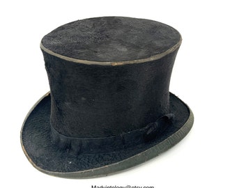 Vintage Stove Pipe Black Top Hat Keihl Bros Silk Topper Beaver Fur Period Costume Wedding Opera Formal