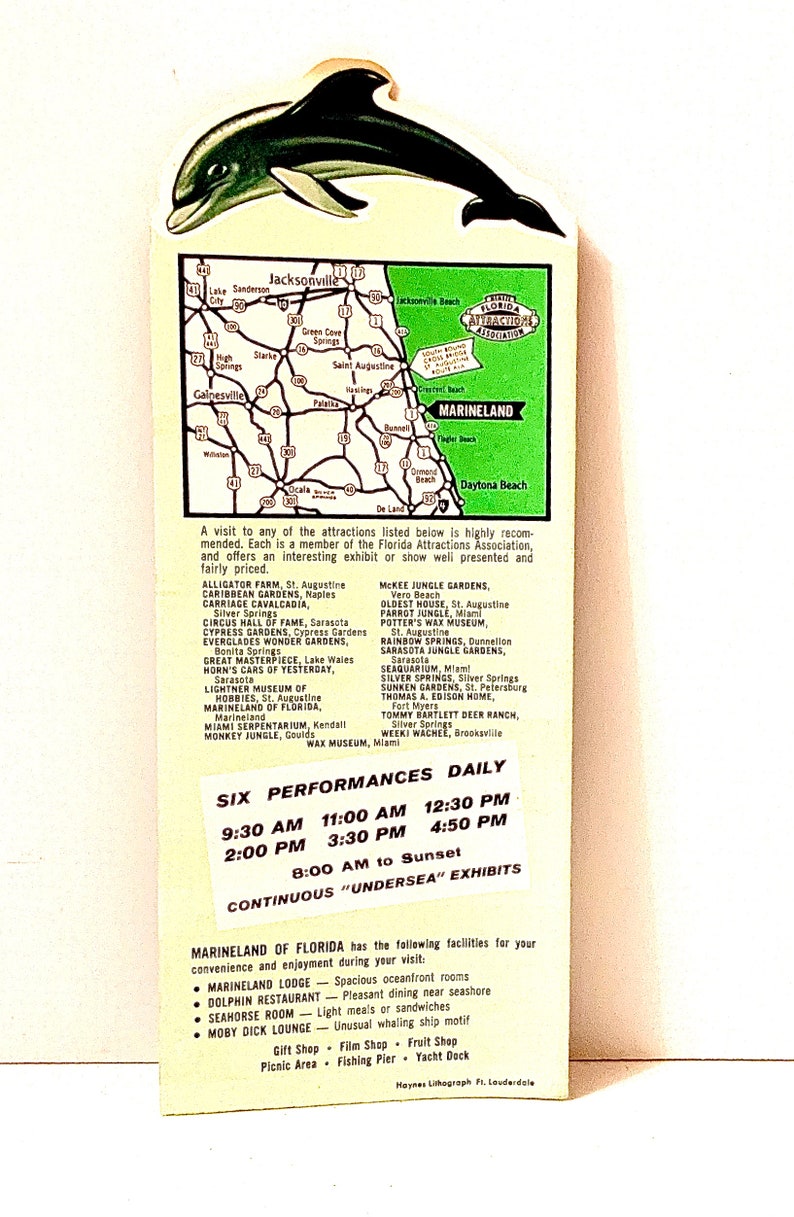 Vintage Antique Estate Marineland of Florida Travel Vacation Brochure Hotel Pamphlet Card Dolphins Porpoises
