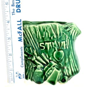 Vintage McCoy Green Sweetheart Tree Stump Planter USA Stoneware Pottery 1950’s