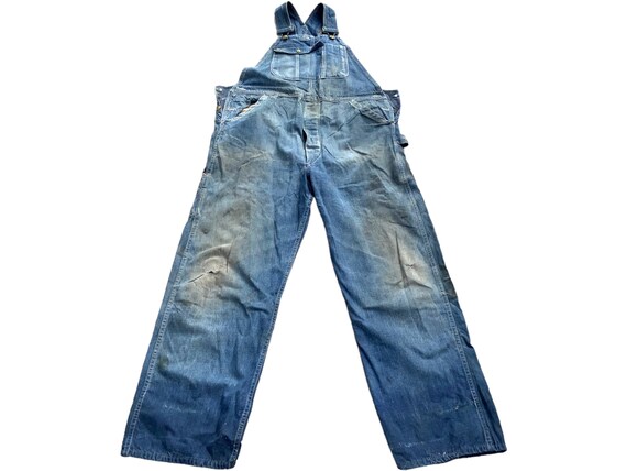 Vintage Sanforized Denim Button Overalls Repaired Work Wear Jeans