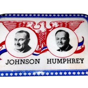 Vintage Johnson & Humphrey Democratic Campaign Presidential Political Pinback Button Badge 1964 Jugate
