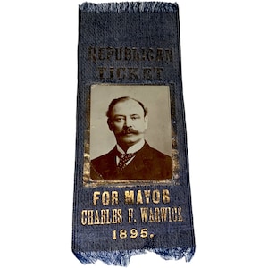 Jahrgang 1895 Charles F. Warwick für Mayor Republikaner Ticket Präsident Politische Wahlkampf Button Abzeichen Pin Band