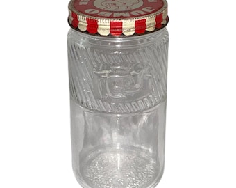Tarro de cristal vintage gigante para mantequilla de cacahuete con tapa, repujado, con diseño de elefante de circo.