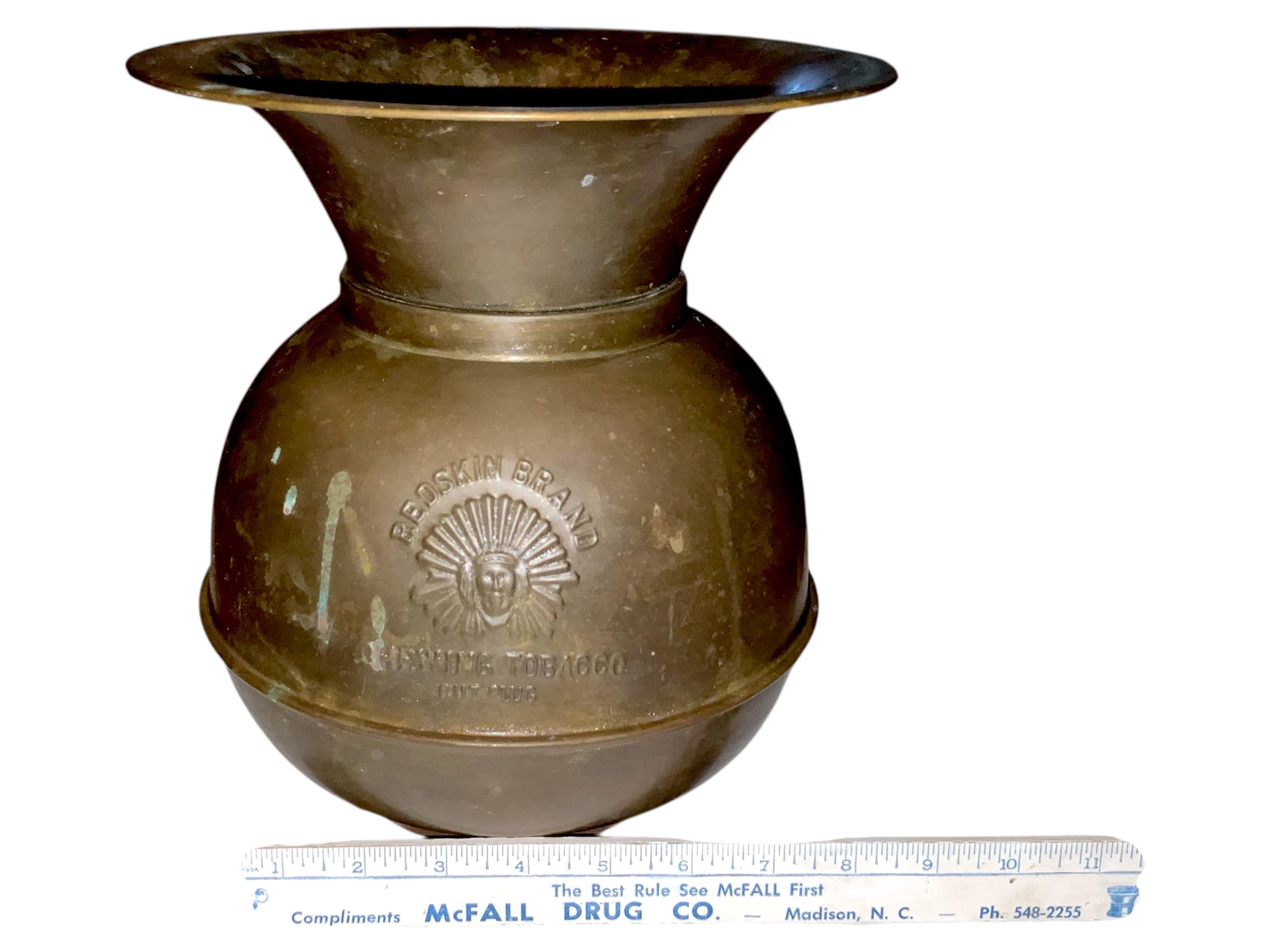 chewing tobacco spittoons Vintage Indian Chewing Tobacco Cut Plug Cigar Brass Spittoon Cuspidor  Native American Indian Chief