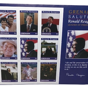 Vintage President Ronald Reagan 1995 Sheet of USPS Stamps Grenada Presidential United States Postal Service Scott #2603