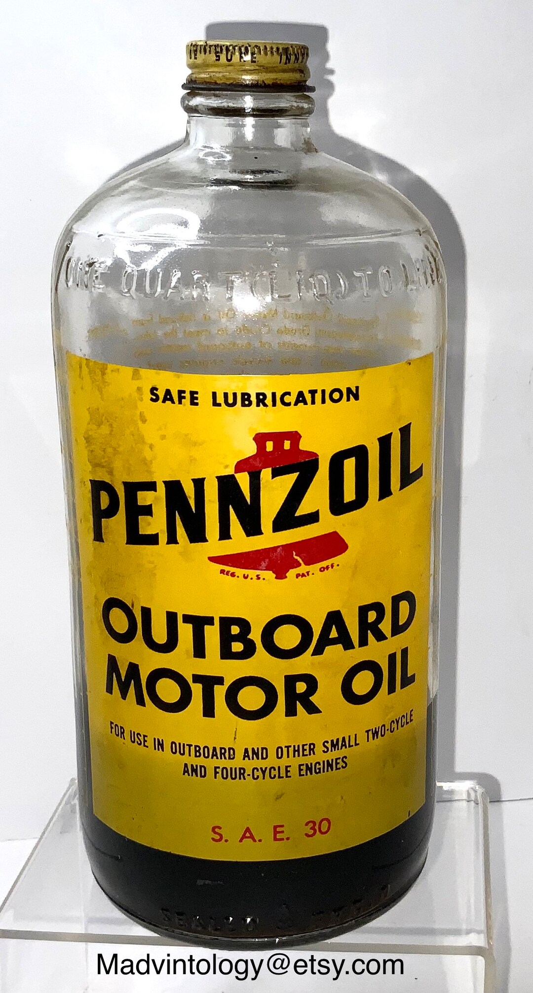 Pennzoil Outboard Motor Oil Glass Bottle Vintage Antique Etsy