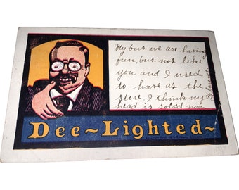 Vintage Teddy Theodore Roosevelt President Presidential Campaign Postcard RARE Photo Pictorial Dee Lighted Political Cartoon