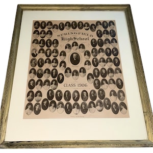 Antique Spring Field Black and White 1906 Class Photo Photograph MA Framed and Matted Wall Hanging