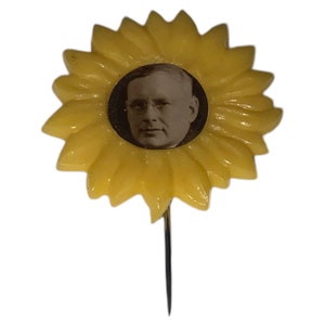 Pin de campaña política presidencial de candidato republicano con girasol de Alfred Landon de 1936