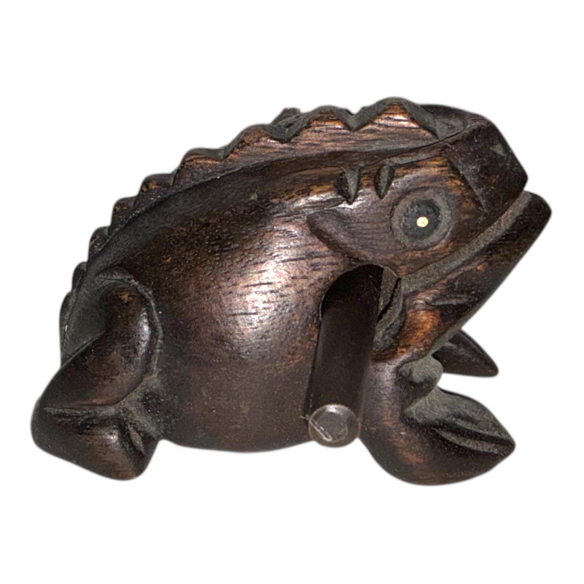 Vintage Traditional Wooden Croaking Frog Drum Instrument Guiro Percussion Monkey Pod Wood, foto 4 di 5
