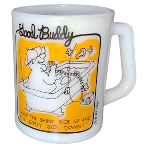 Vintage Good Buddy Trucker CB Coffee Mug Cup DE Miller Federal Milk Glass Radio Novelty