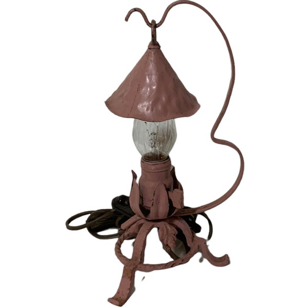 Lampe de chevet vintage en fer forgé rose, lampe électrique fée tulipe