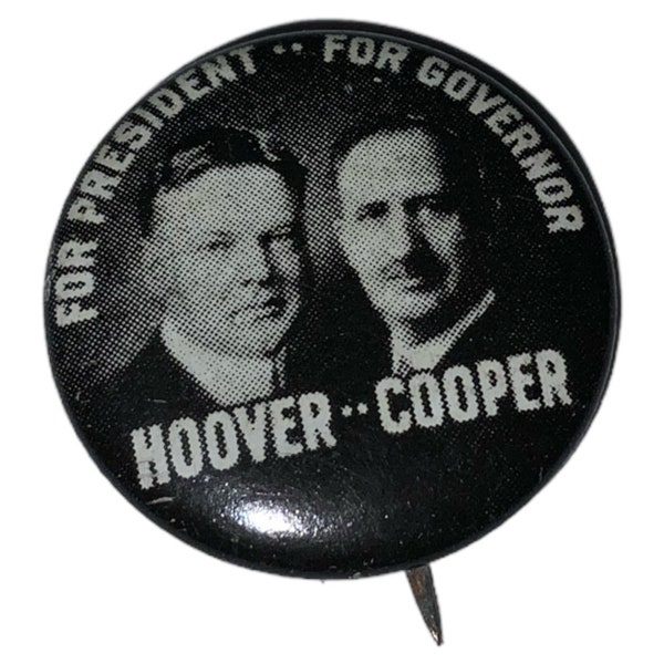 Vintage 1928 Hoover Cooper Coattails President Political Presidential Campaign Pinback Button Badge Jugate Coattail