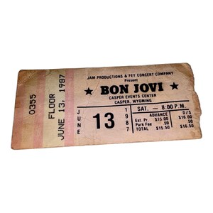 Vintage Bon Jovi Konzertkarte Stub 13 Juni 1987 Casper Events Center Wyoming