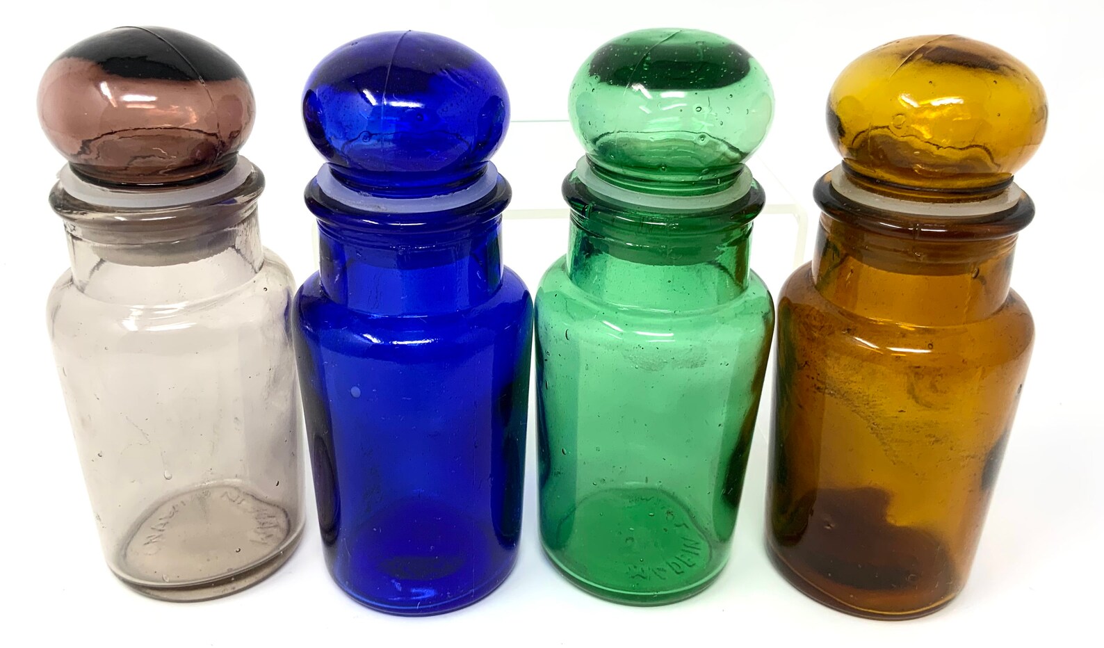 Vintage Set of 4 Colored Glass Jars With Stopper in Original Etsy