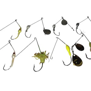 Vintage Lot of 8 Hidden Weight Tail Spinner Fishing Lure Bait Tackle Lead Body Bass Spinnerbait Grub Worm Jig