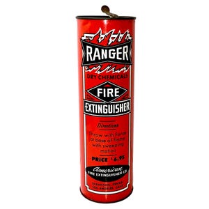 Vintage Ranger American Fire Extinguisher Full Unopened Dry Chemicals Mid Century Industrial Decor