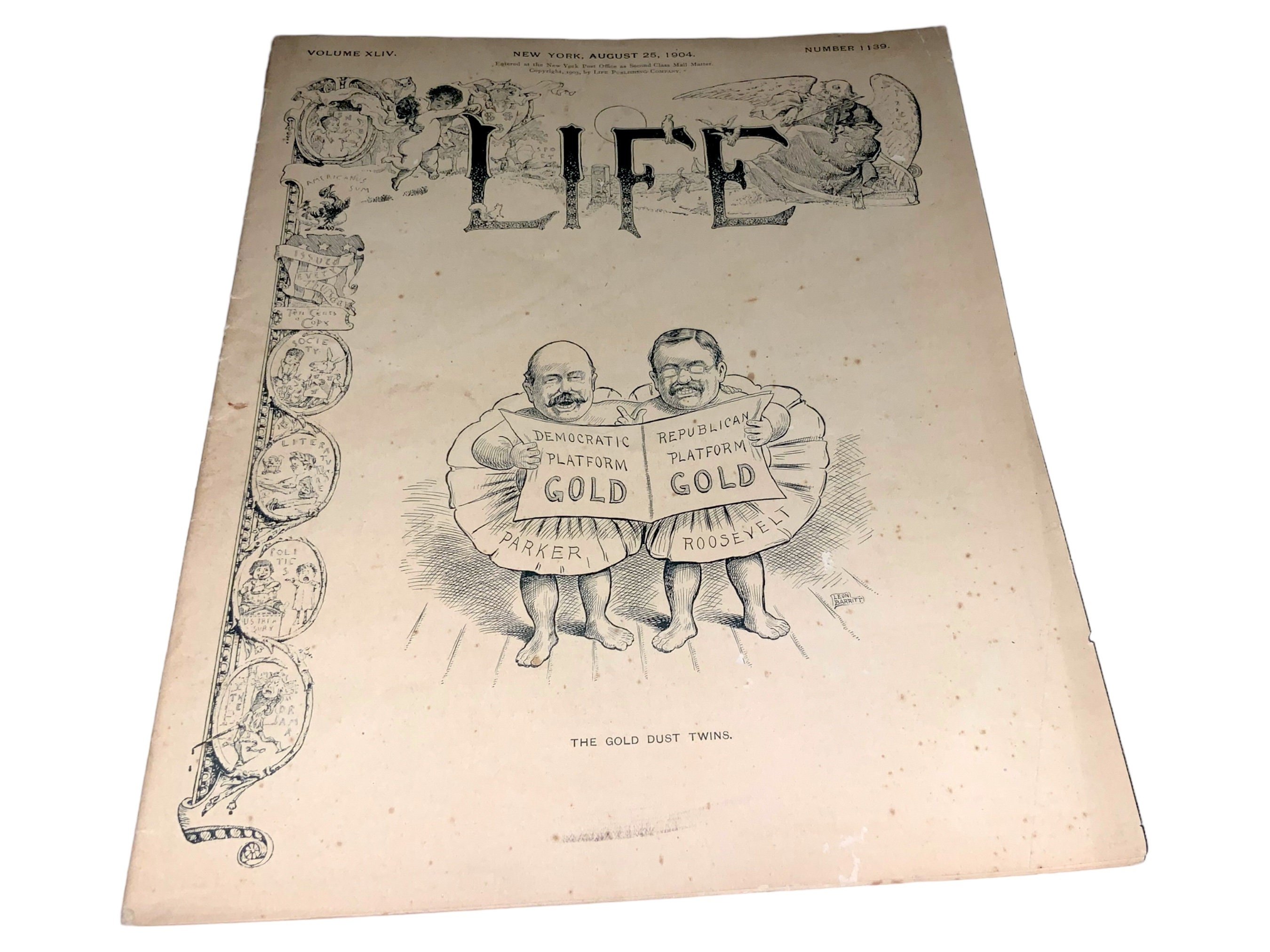 Vintage Teddy Theodore Roosevelt TR Alton PArker President Presidential Campaign Life Magazine RARE Political Cartoons Gold Dust Twins 1904
