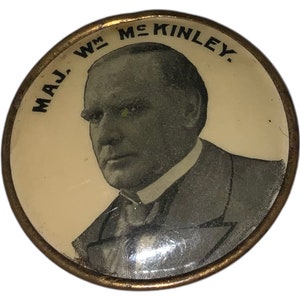 Antique Major William Mckinley Presidential Campaign Pinback Button Badge Pin Pictorial President Medallion