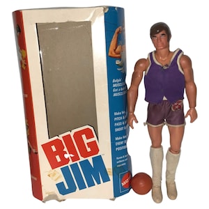 RARE Vintage 1973 Mattel Big Jim Action Figure  in Original Box with Basketball And Uniform Complete Shoes and Socks  Mattel