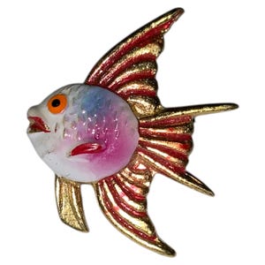 Vintage Mini Angel Fisch Figural Brosche Pin Kostüm Schmuck Gold Ton Multi Color