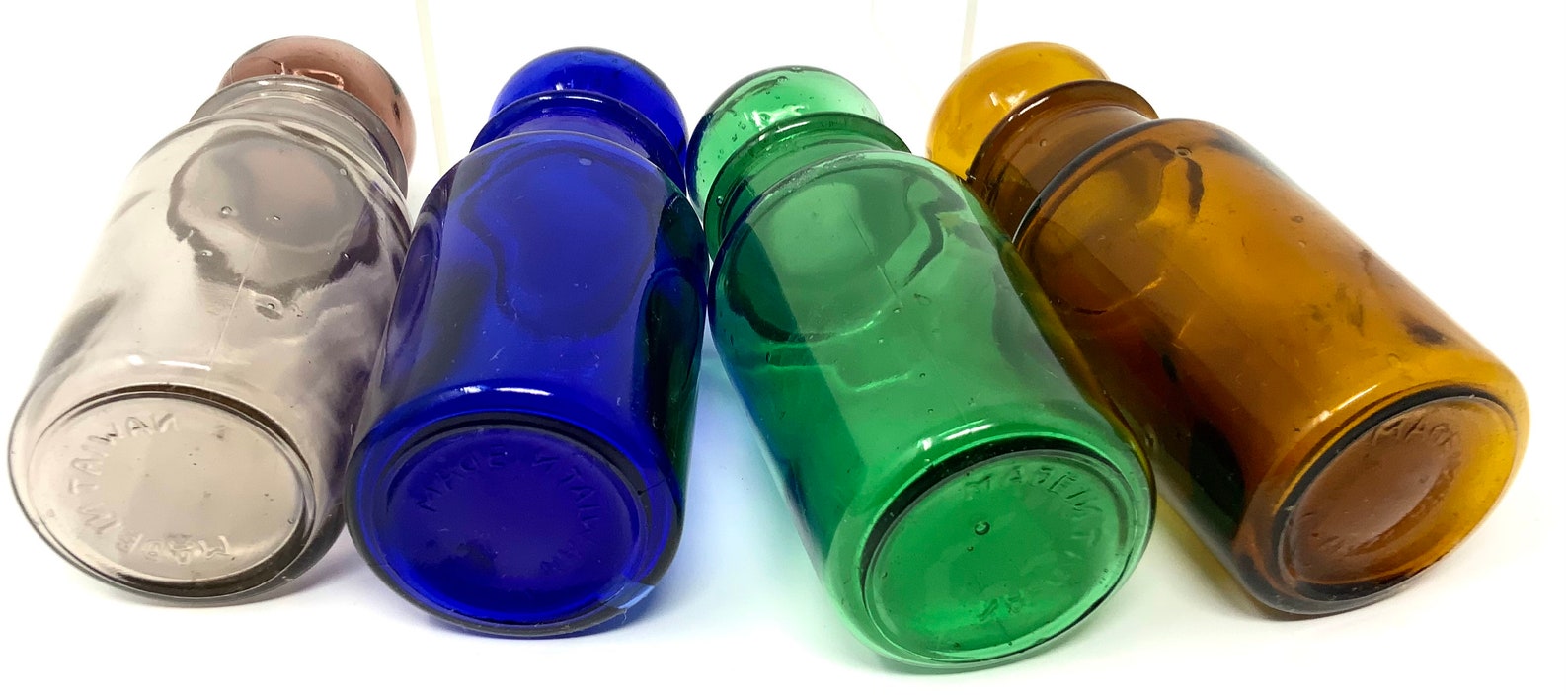 Vintage Set of 4 Colored Glass Jars With Stopper in Original Etsy