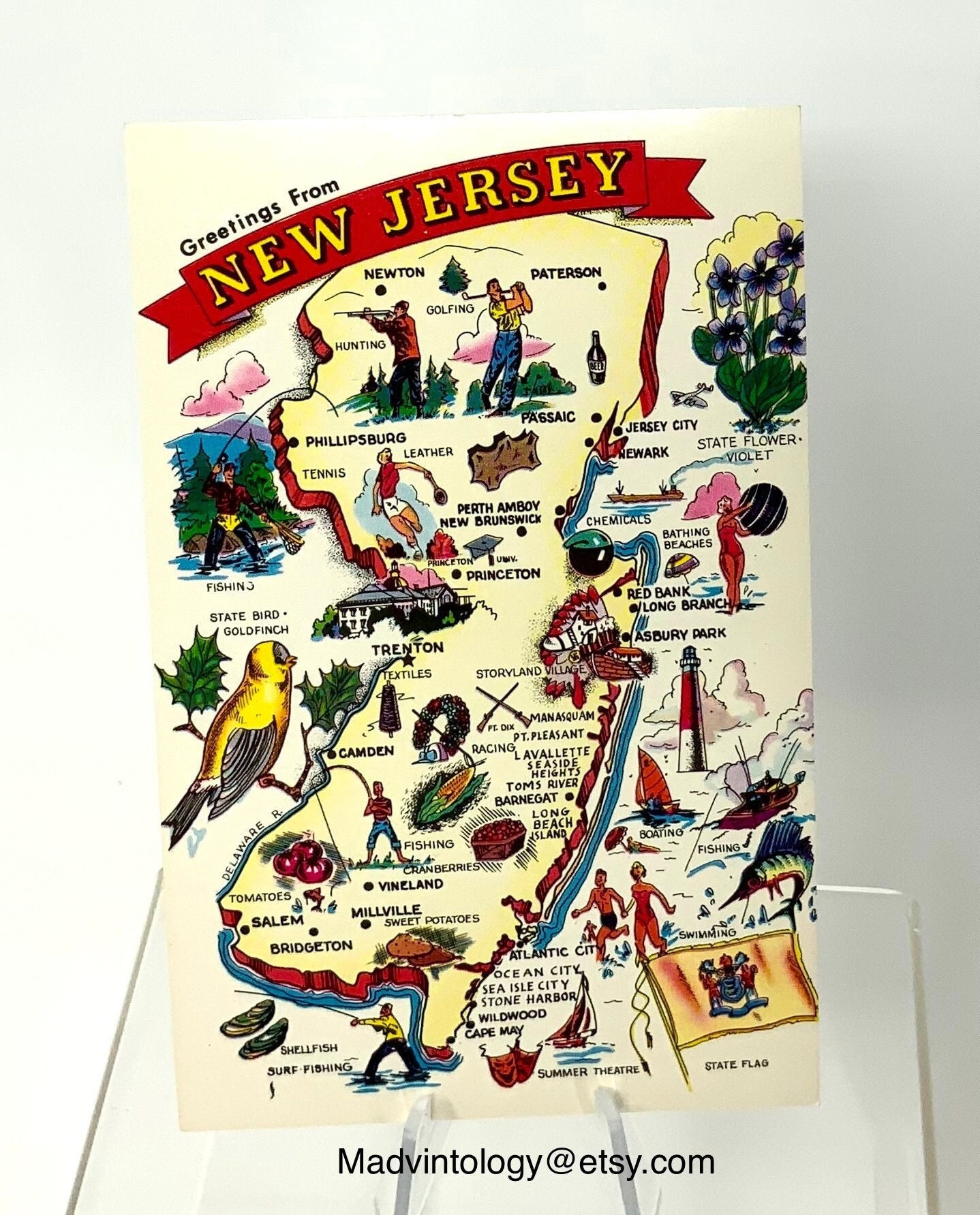 Cape May Attractions Map Vintage Greetings From New Jersey Souvenir Postcard Map Of | Etsy