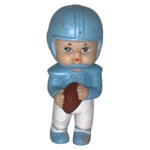Vintage 1971 Iwai Industrial Football Player Rubber Doll Figure Baby Blue & White Squeaker Toy