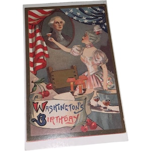 Carte postale George Washington en mémoire de l'anniversaire d'un pygargue à tête blanche non utilisé vintage Antique