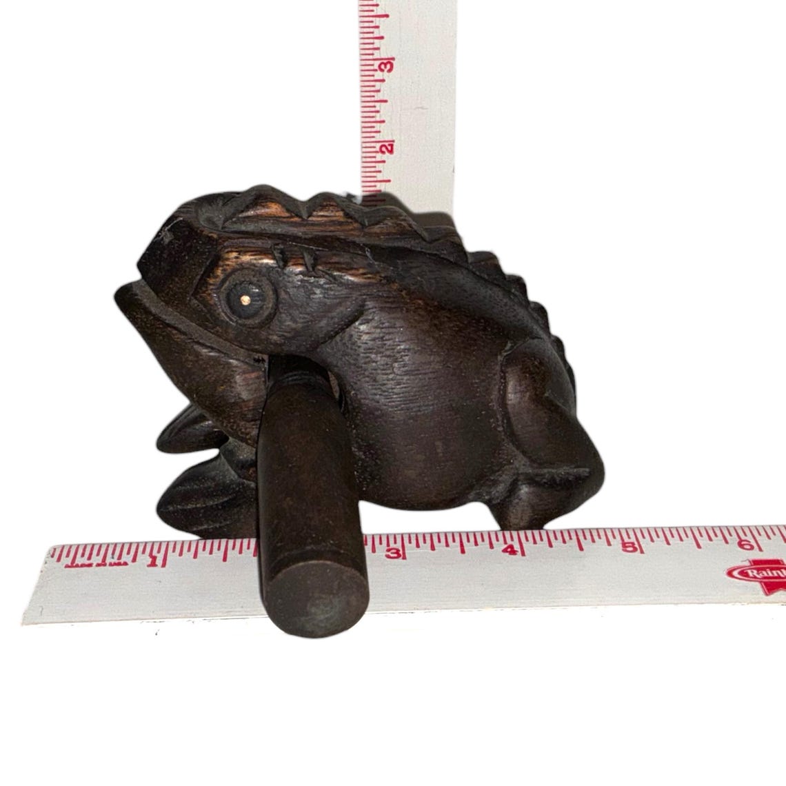 Vintage Traditional Wooden Croaking Frog Drum Instrument Guiro Percussion Monkey Pod Wood, foto 2 di 5