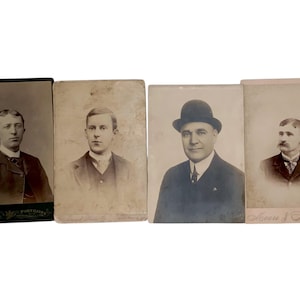 Antikes Lot von 4 Männern Schwarz-Weiß-Kabinett-Karte Foto-Gentleman-männlicher Derby-Hut