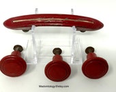 Vintage Red and White Bakelite and Metal Door Drawer Knobs Pulls Lot of 4 Antique Architecture Hardware