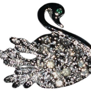 Vintage Schwan Figural Brosche Pin Kostüm Schmuck silber Ton Strass