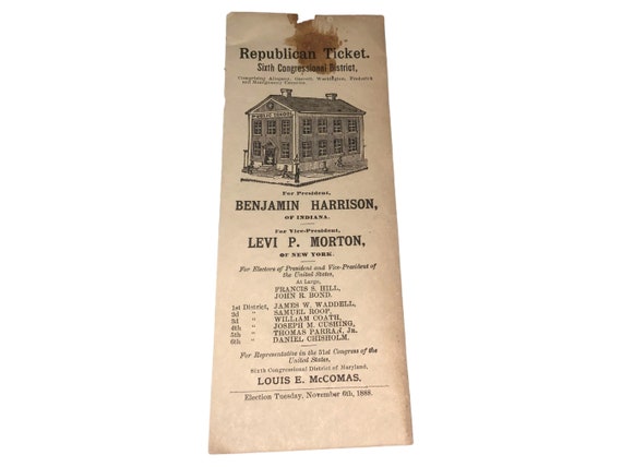 Antique 1888 Benjamin Harrison Campaign Ticket