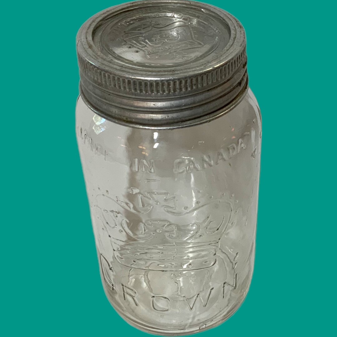 Vintage Crown Clear Embossed Glass Canning Jar Container With Etsy