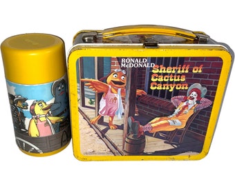 Vintage McDonalds Metal Lunchbox and Thermos 1982 Lunch Box Set Sheriff Of Cactus Canyon Western