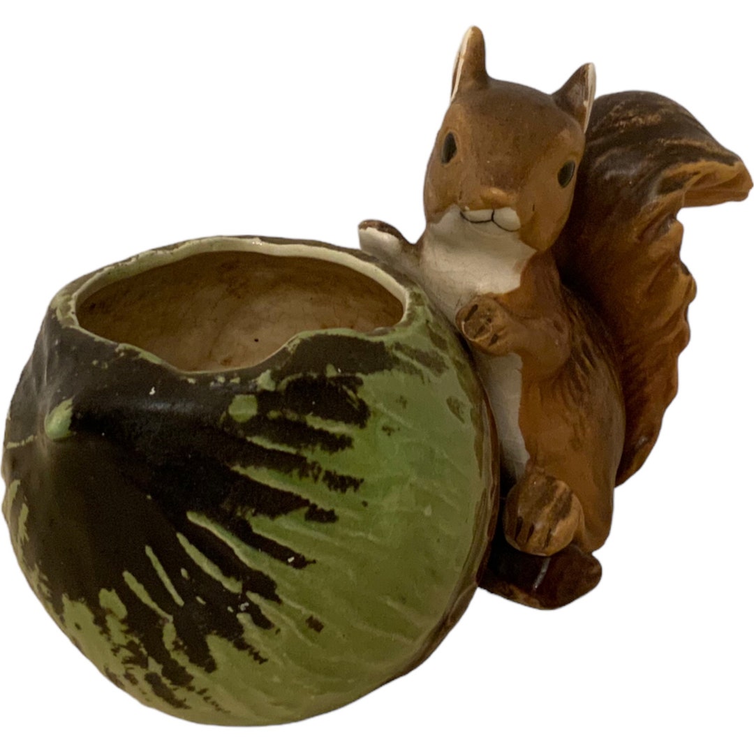 Squirrel With Acorn Nut Vintage Planter Stoneware Pottery Vintage