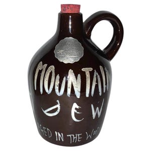 Vintage Redware Hillbilly Mountain Dew Aged In The Woods Hooch Jug Moonshine
