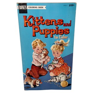 Vintage 1961 Kittens and Puppies To Color Coloring Book Whitman Mint Unused