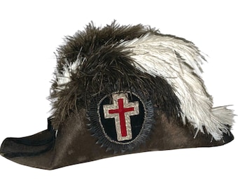 Vintage Uniform Hat Sir Knights Templar Commandery Chapeau Society Ceremonial Ritual Regalia Hats Curved Freemasons Hat Ostrich Feather