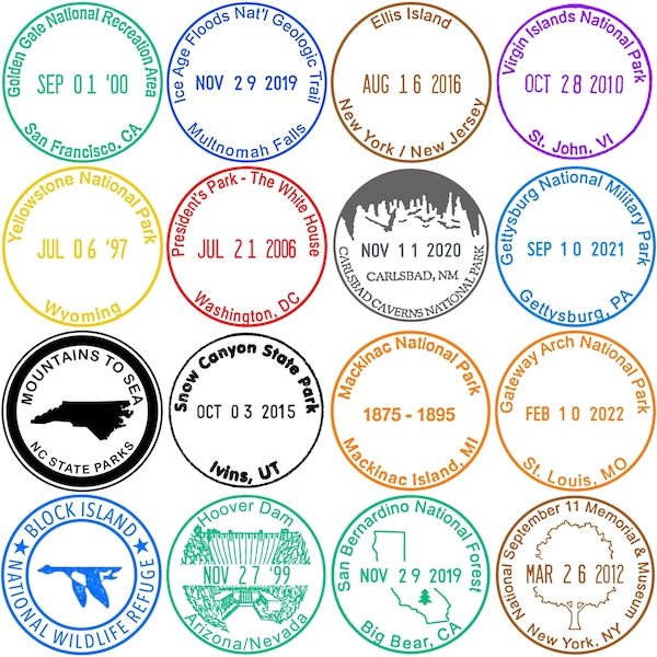 National Park Passport Stamp Stickers- Custom National Park Cancellation Stamps- National Forests- State Parks- Wildlife Refuge- Landmarks