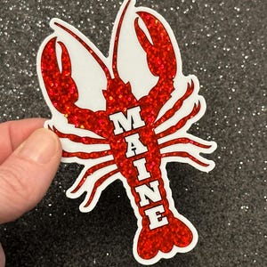 Maine Lobster Weatherproof Vinyl Sticker- Red Glitter