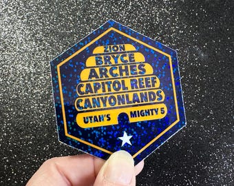 Adhesivo de vinilo resistente a la intemperie de los cinco poderosos de Utah: parques nacionales Zion, Canyonlands, Arches, Bryce y Capitol Reef